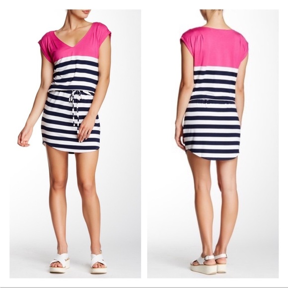 Tori Richard Alyssa Mini Striped V-neck Dress with Stretch Women’s Small - Picture 1 of 10